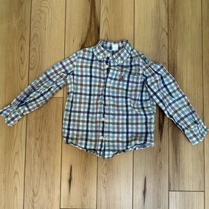 Baby Gap Blue Plaid with Teddy Bear Long Sleeve Button Down Shirt; Size 5